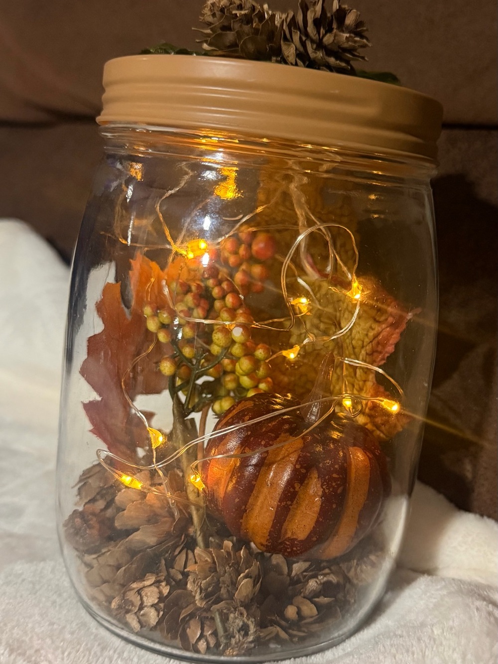 Autumn Harvest LED Mason Jar Decor - Brown/Orange